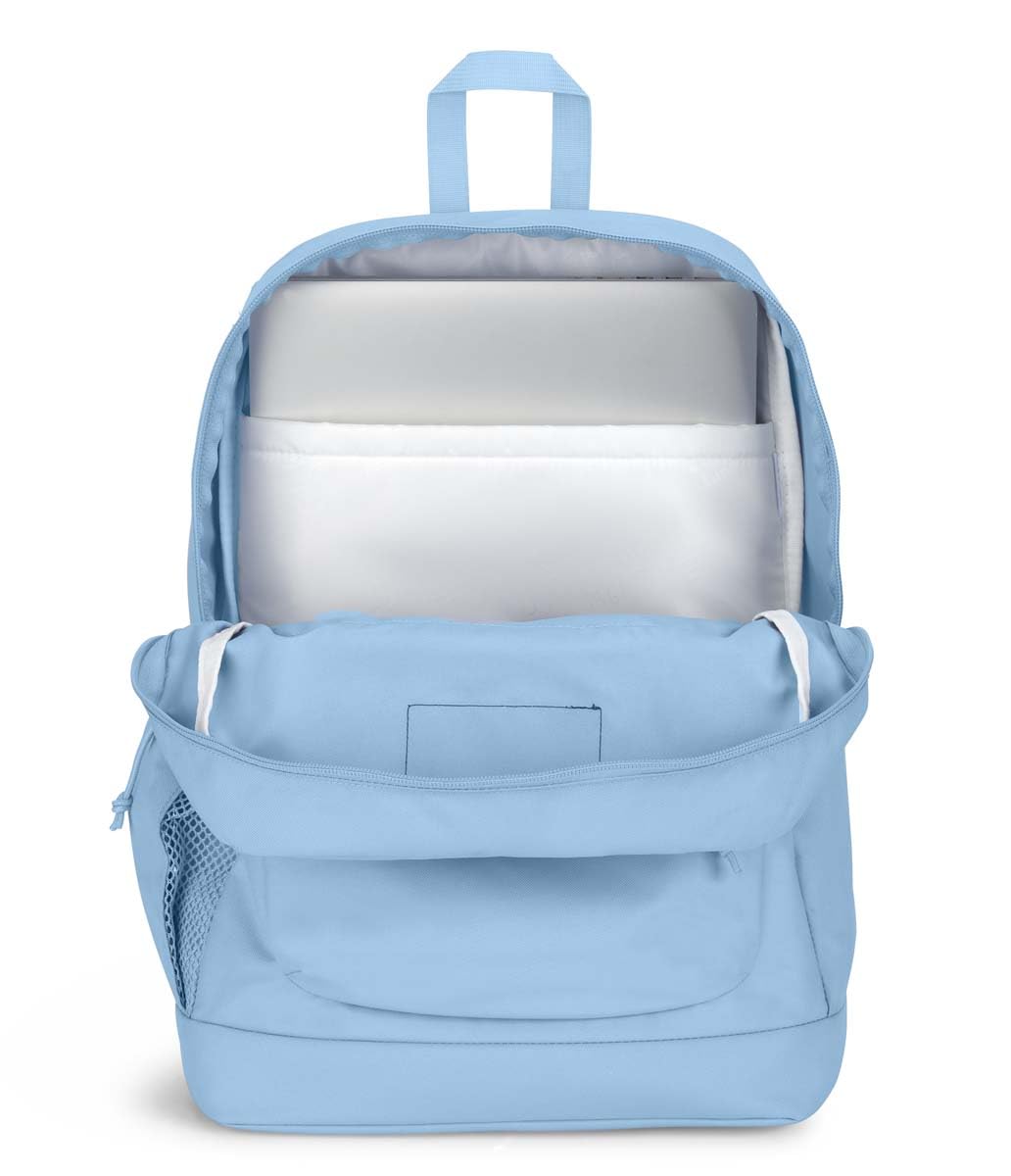 JanSport Cross Town Plus side mesh water bottle pocket providing quick access and hydration convenience