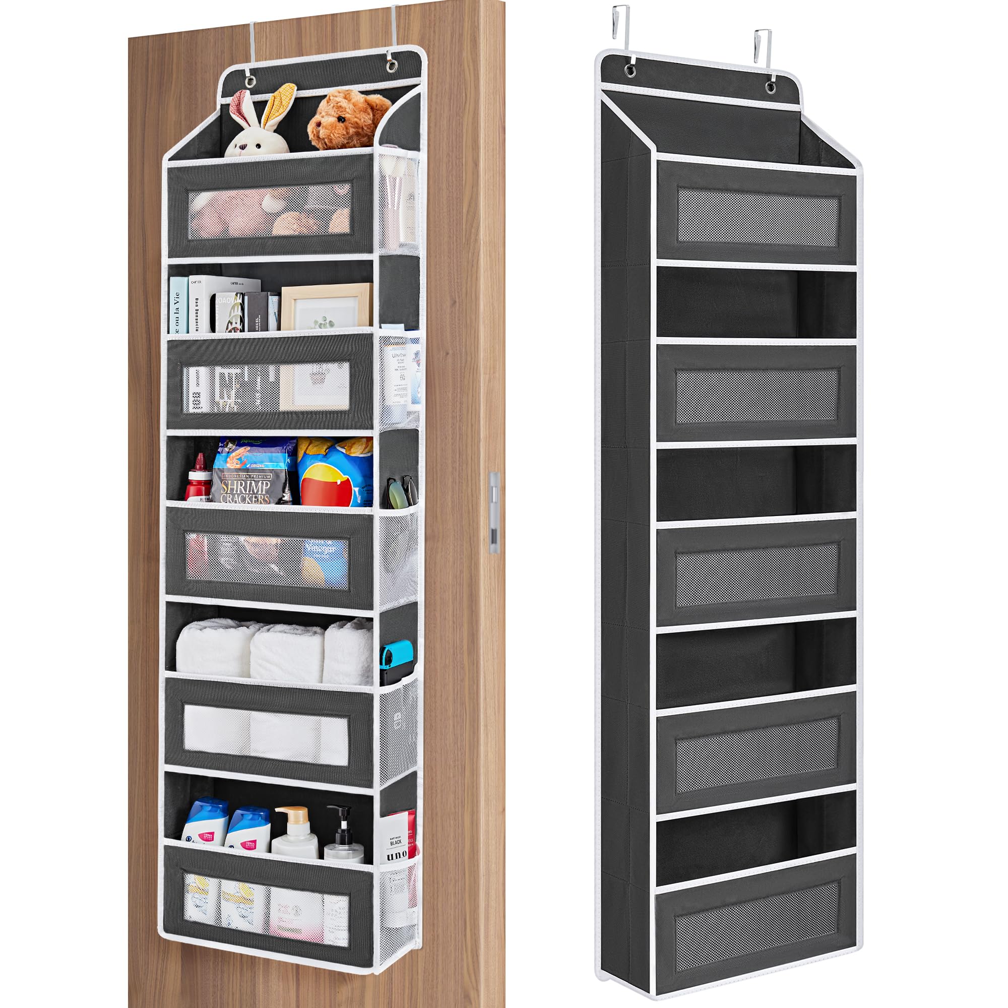 JARLINK vista frontal del organizador negro con cinco estantes, optimiza almacenamiento