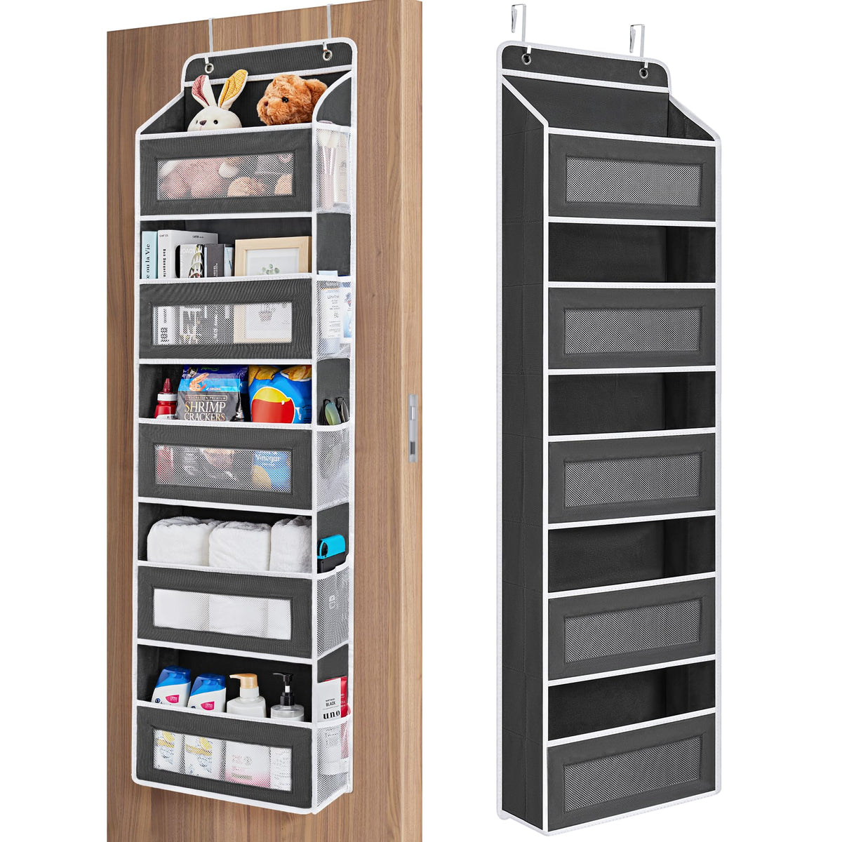 JARLINK vista frontal del organizador negro con cinco estantes, optimiza almacenamiento