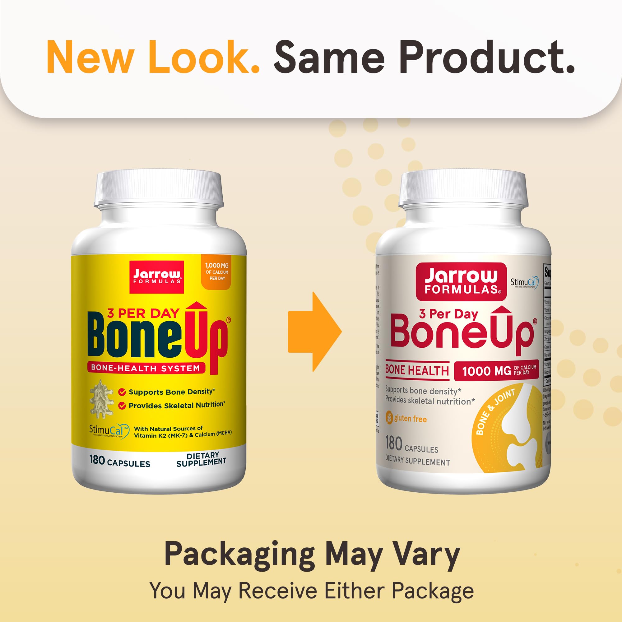 Jarrow Formulas BoneUp loose capsules closeup highlighting capsule size and appearance benefit