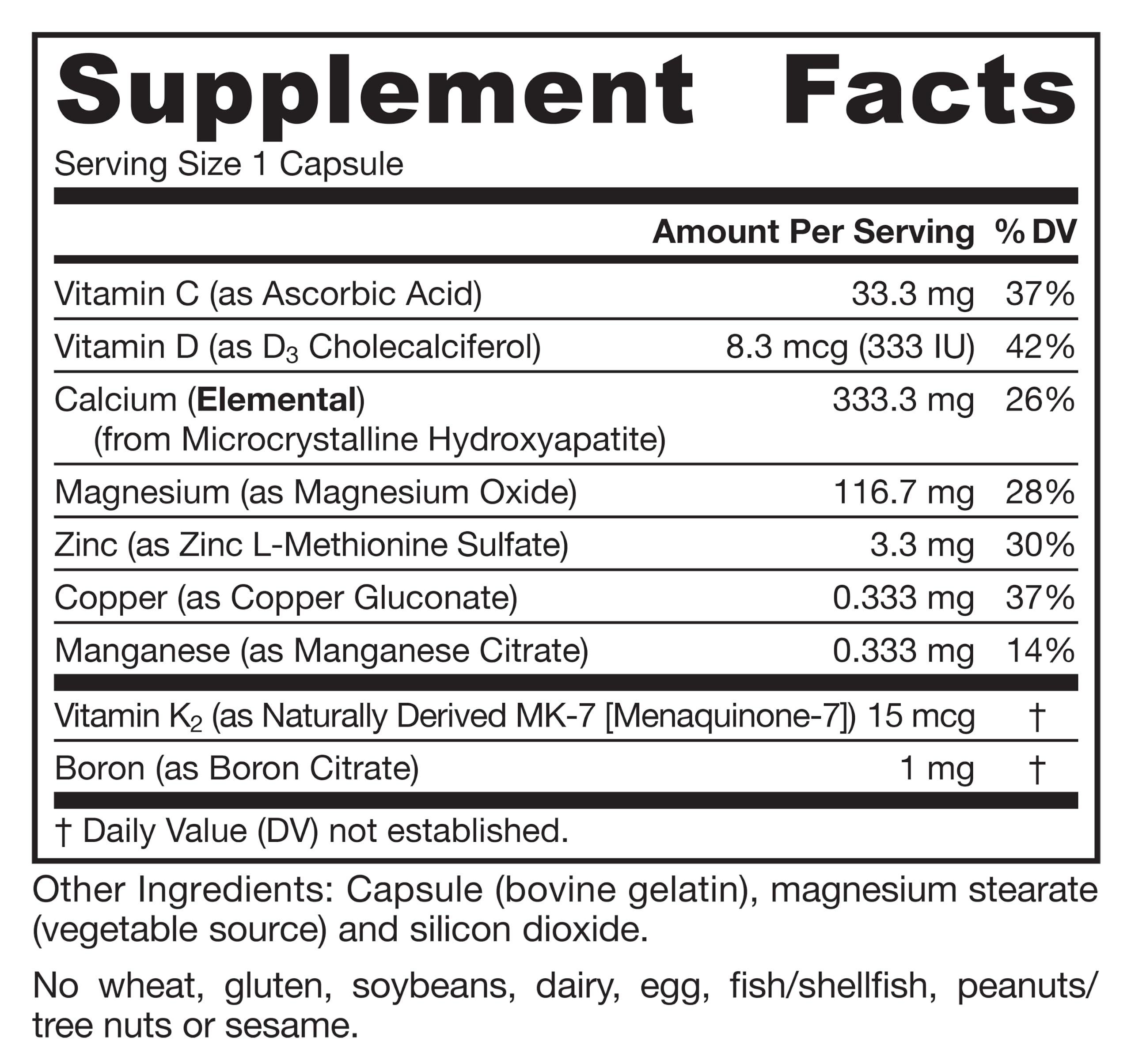 Jarrow Formulas BoneUp directions panel showing dosage guidance for safe, informed use