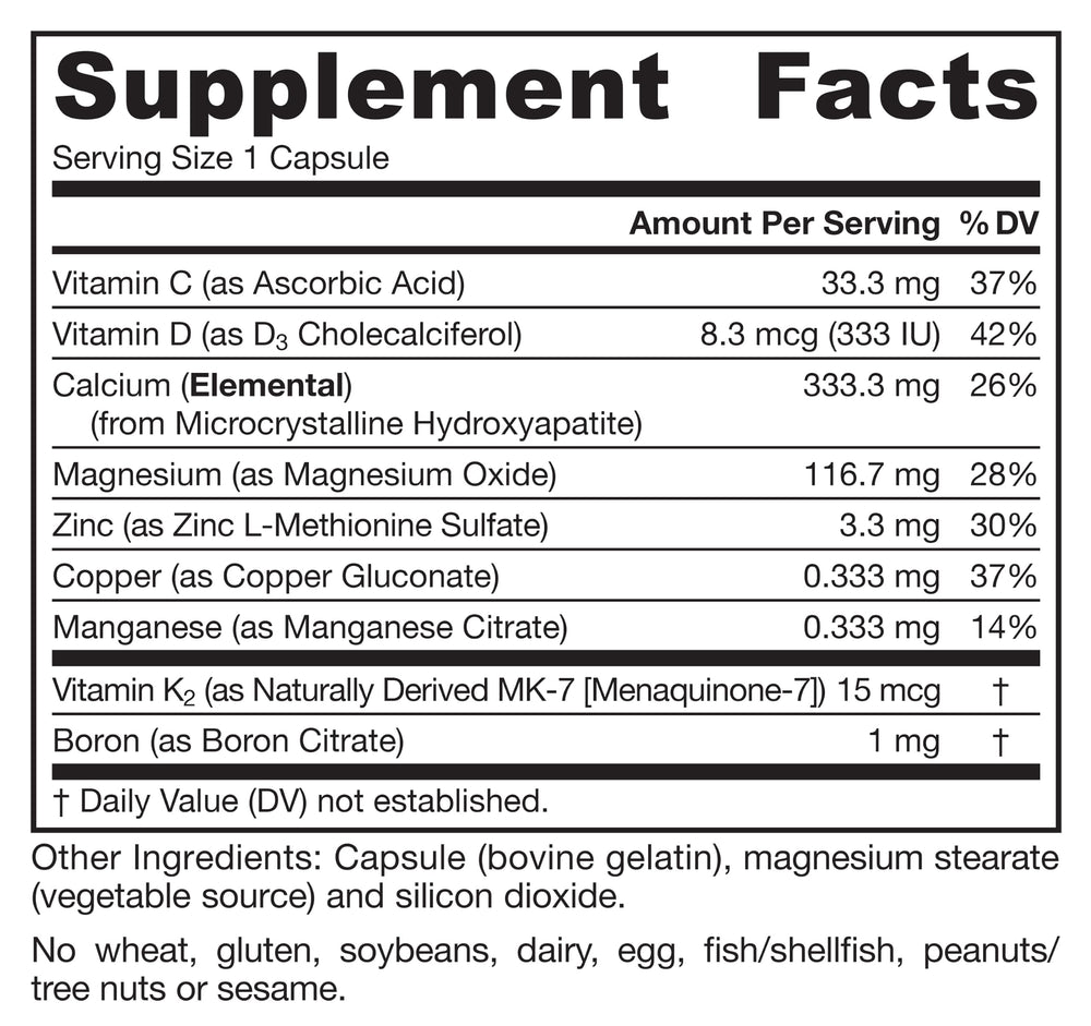 Jarrow Formulas BoneUp directions panel showing dosage guidance for safe, informed use