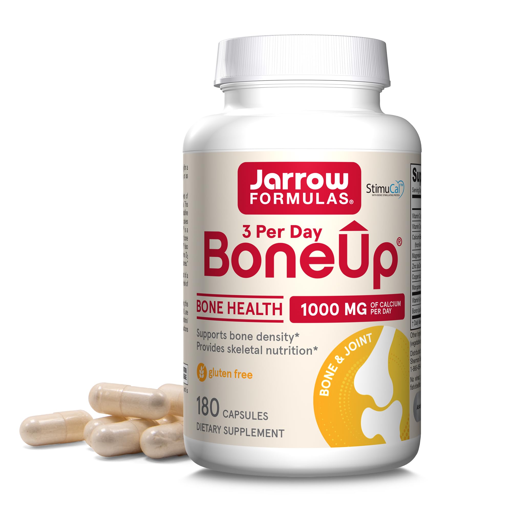 Jarrow Formulas BoneUp front label showing product identity and capsule count for clarity
