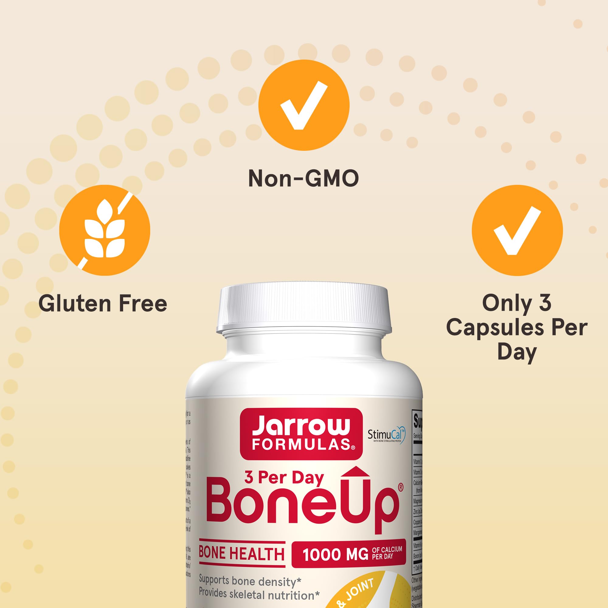 Jarrow Formulas BoneUp ingredients panel highlighting nutrients and trace minerals benefit