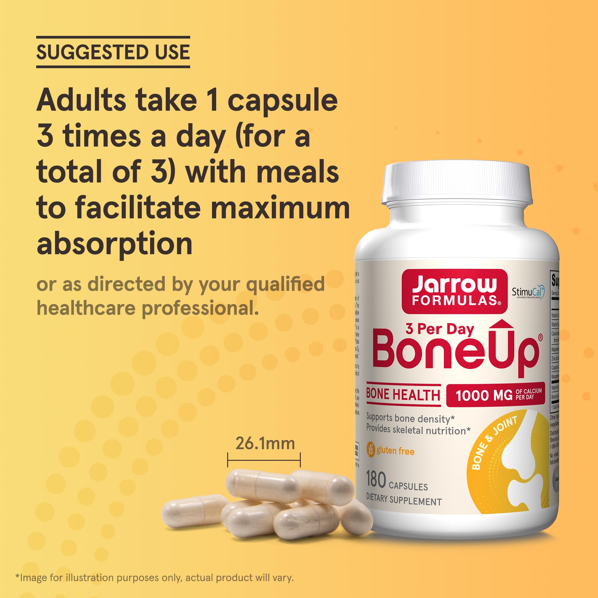 Jarrow Formulas BoneUp bottle on kitchen table in lifestyle scene showing everyday supplement use