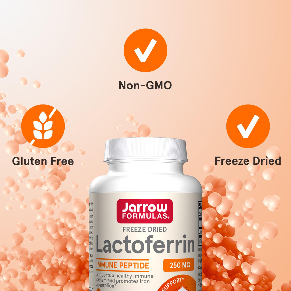 Jarrow Formulas open bottle with capsules visible implying easy monthly supply