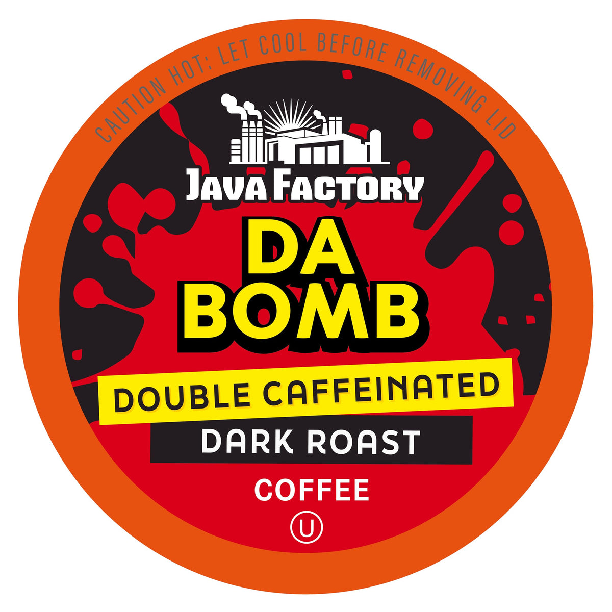 Java Factory caja frontal mostrando 40 cápsulas y marca para reconocimiento rápido