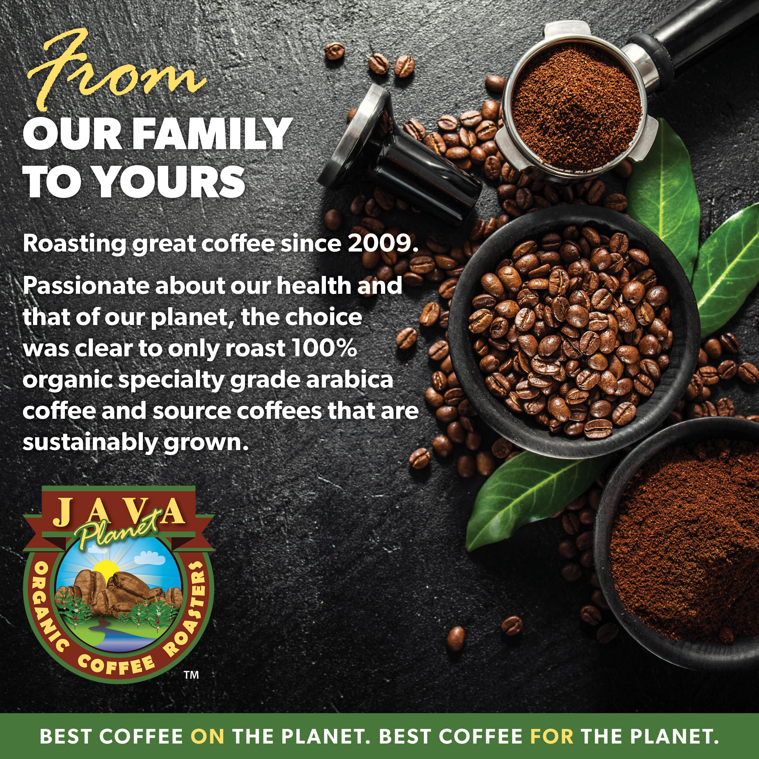 Java Planet paquete de 16 oz junto a una regla para referencia de tamaño