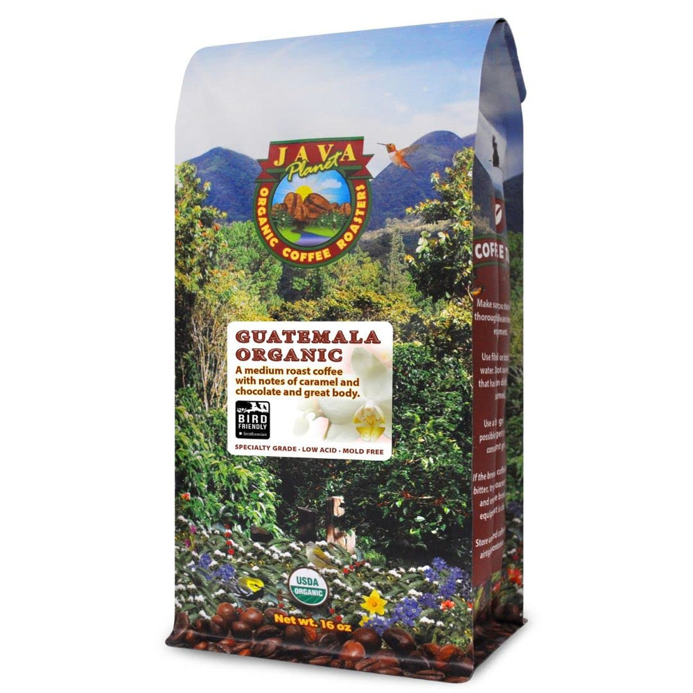 Java Planet frente del paquete mostrando sello orgánico y beneficio de sabor