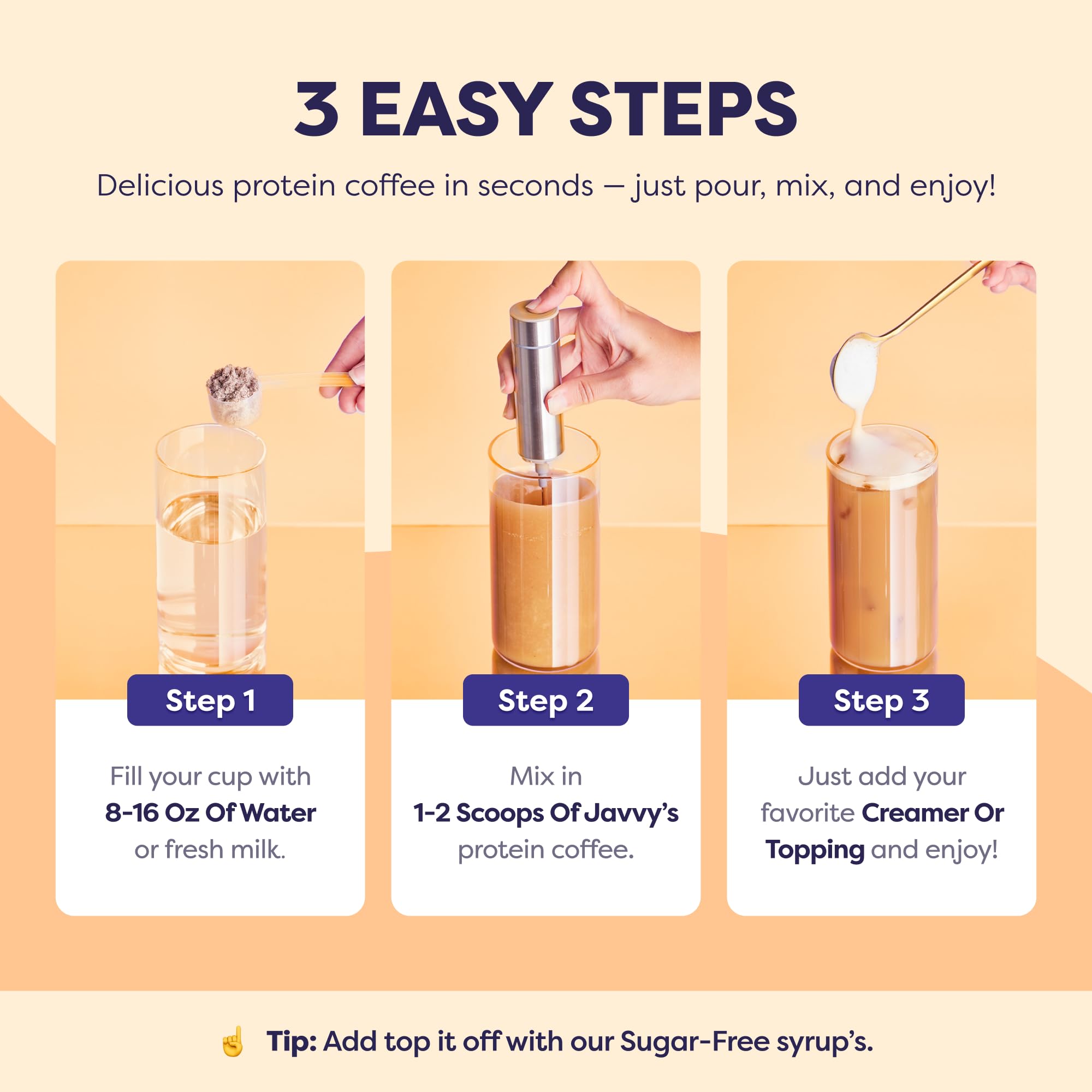Javvy etiqueta nutricional resaltando proteína y prebióticos