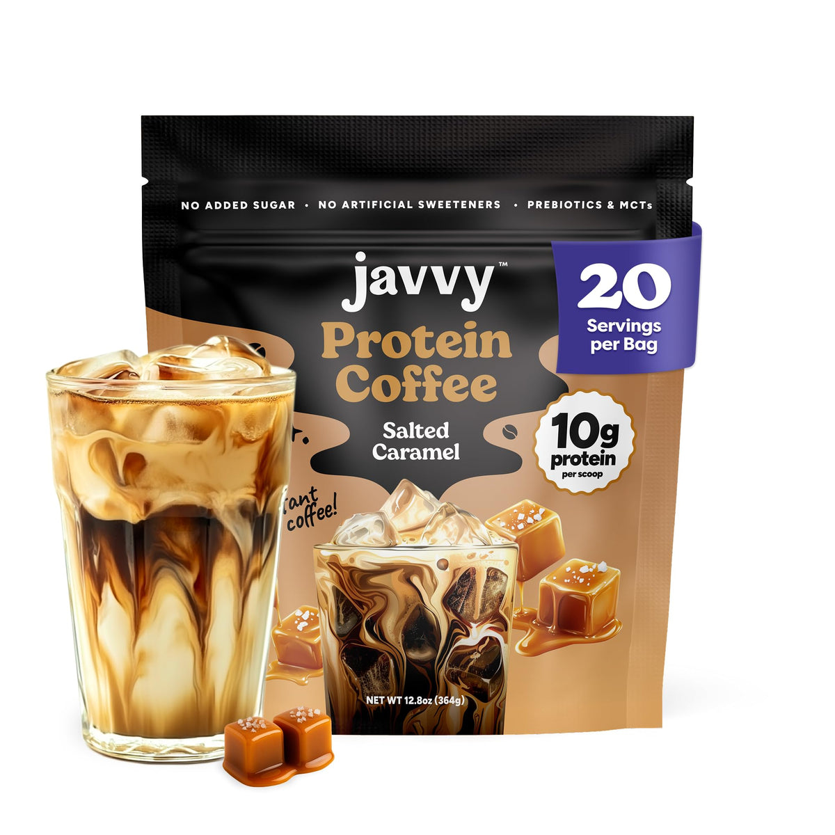 Javvy frente del envase muestra empaque y conveniencia