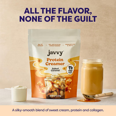 Javvy container beside mug showing single-pack size convenience