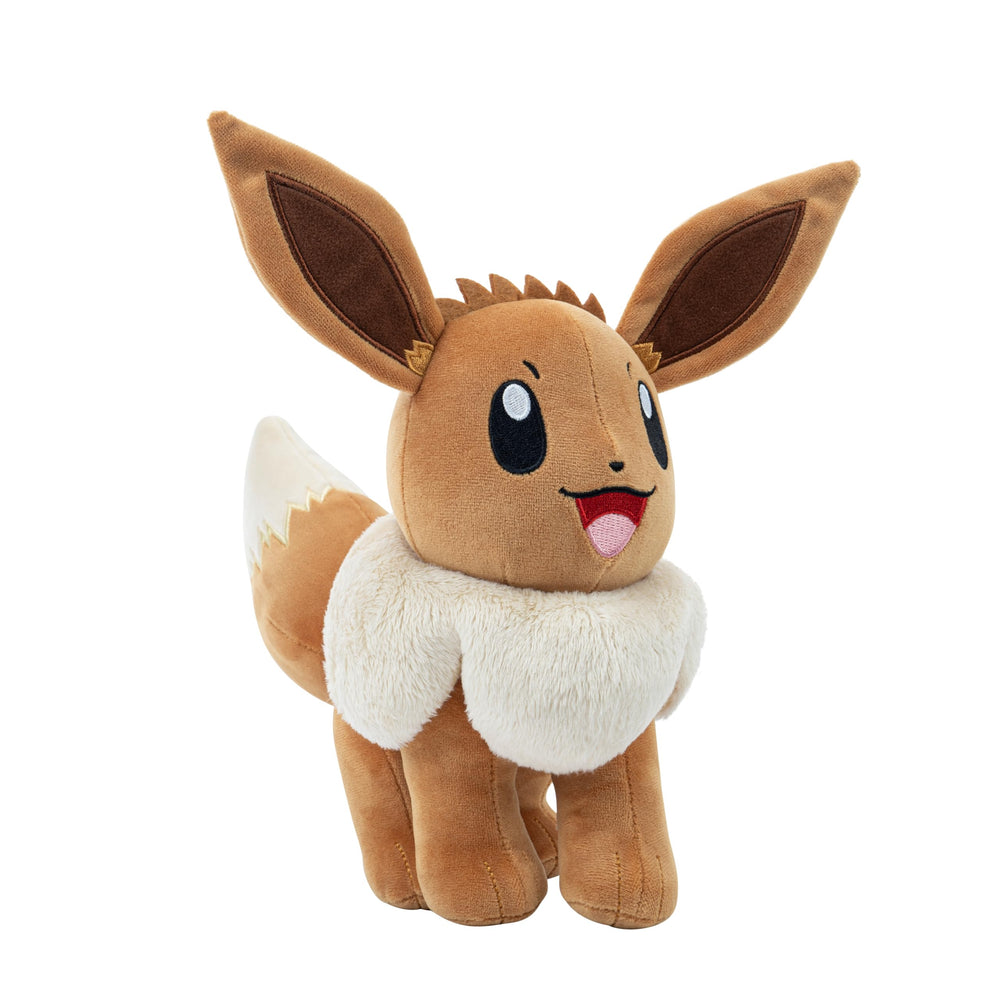 Jazwares Eevee detalle de peluche resaltando costuras resistentes y tacto acogedor