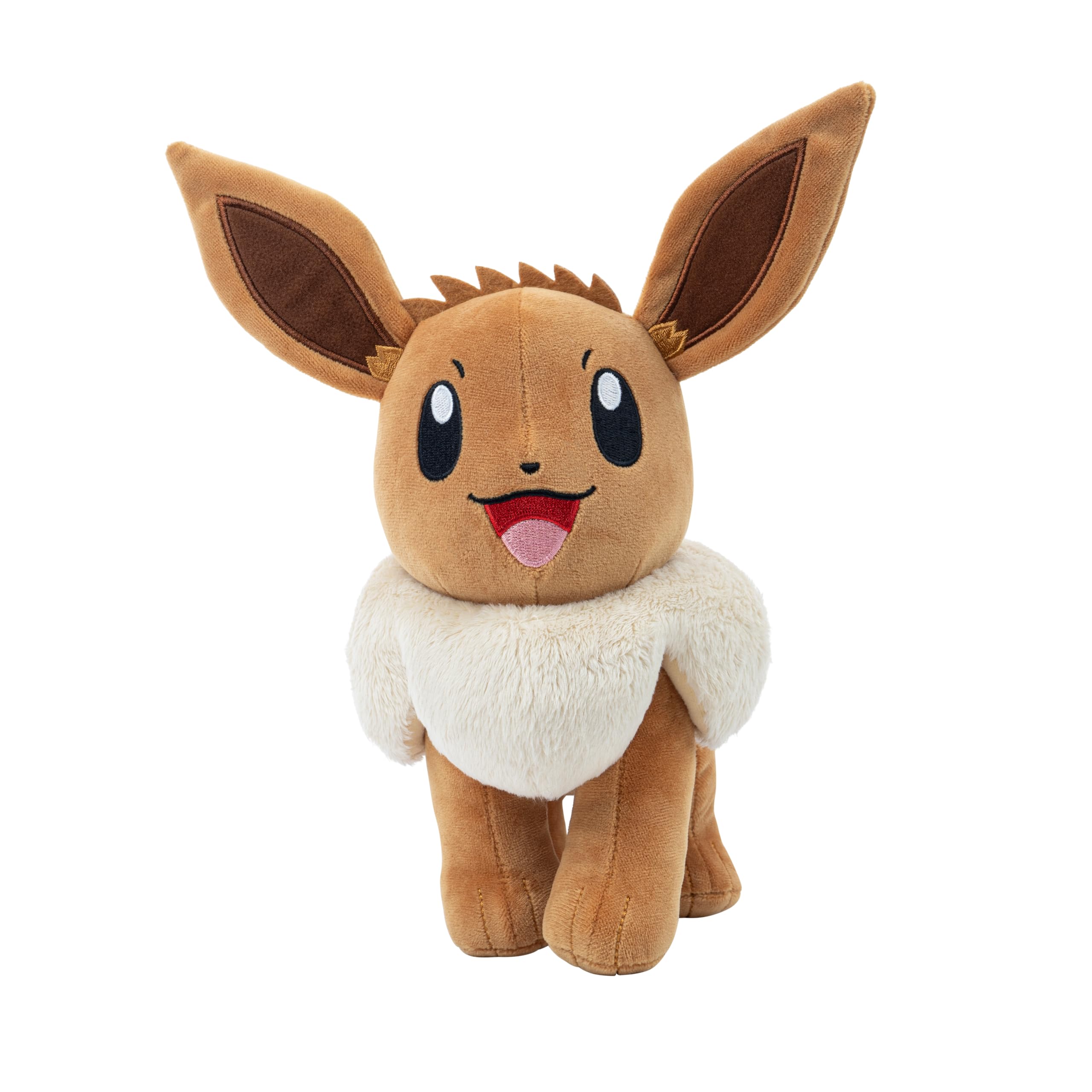 Jazwares Eevee de frente mostrando suavidad y tamaño ideal para abrazar