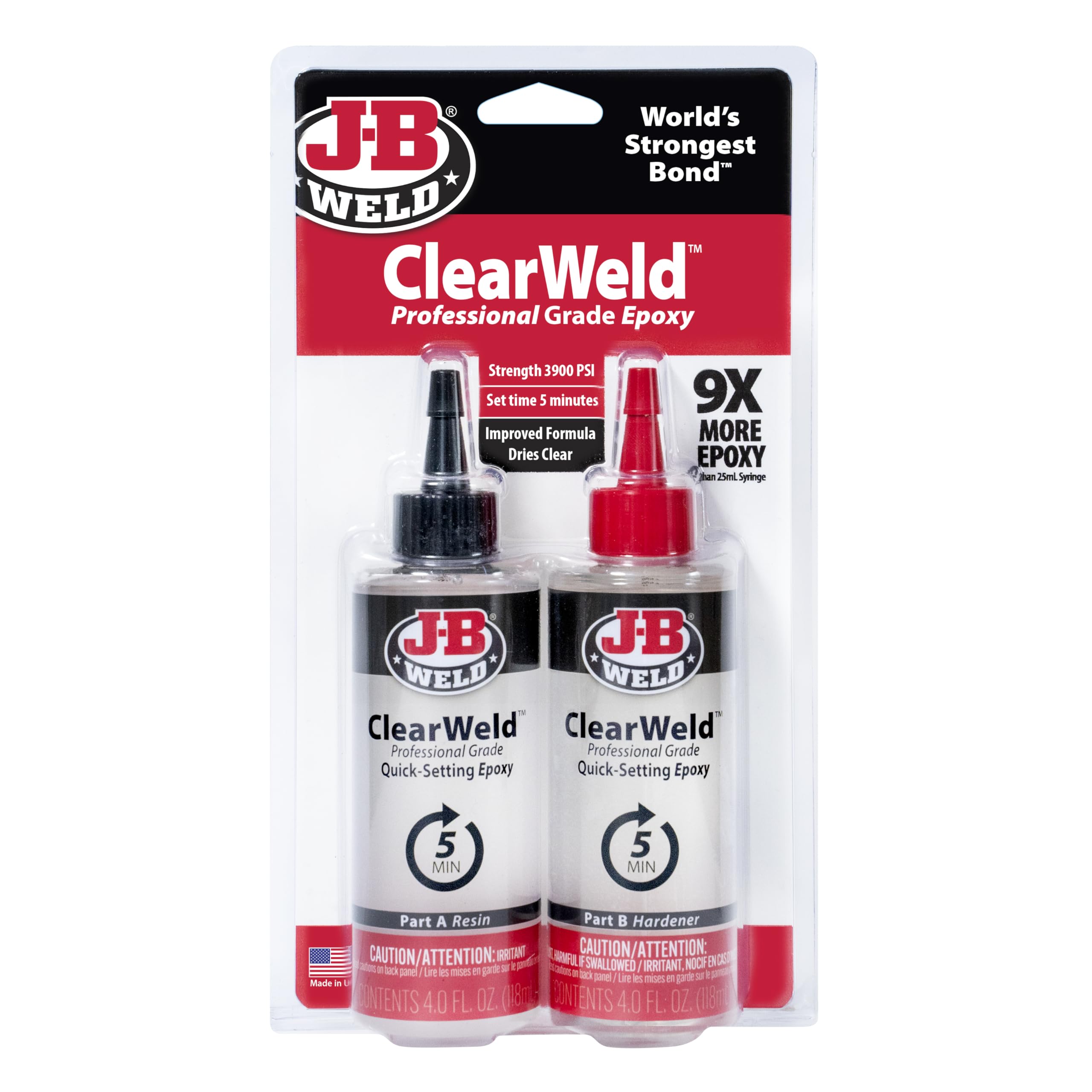 J-B Weld envase frontal Pro Size mostrando dos tubos y etiqueta clara beneficio versátil