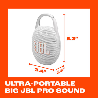 JBL Clip 5 held in hand to show scale and effortless portability benefit