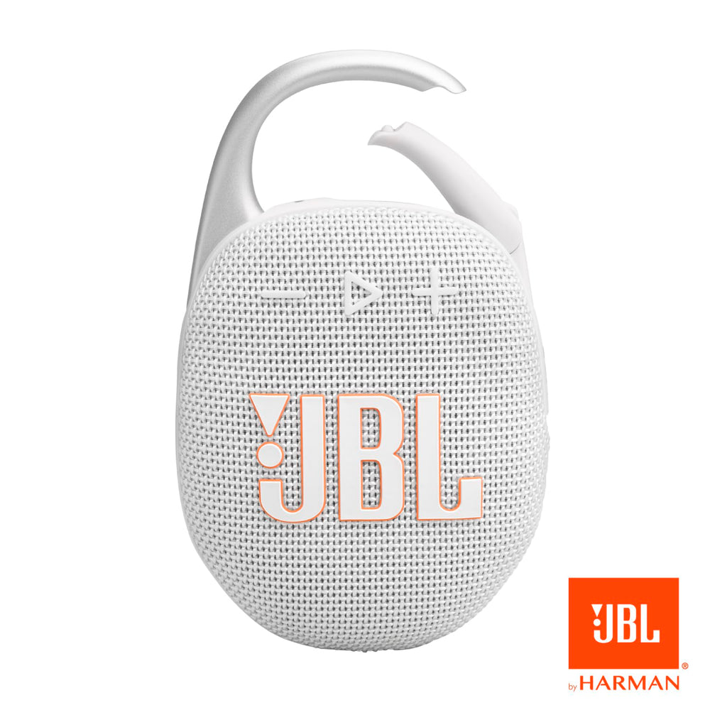 JBL Clip 5 clipped to backpack on trail conveying outdoor-ready reliability