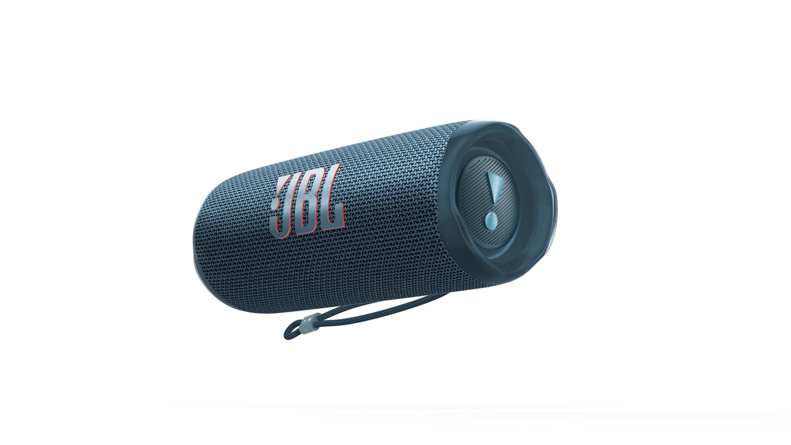 JBL Flip 6 front view in blue showing controls and speaker grille for clear playback