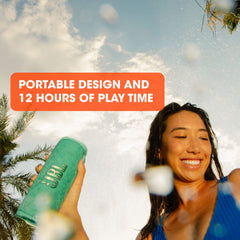 JBL Flip 6 blue on pool edge showing waterproof design and portable entertainment