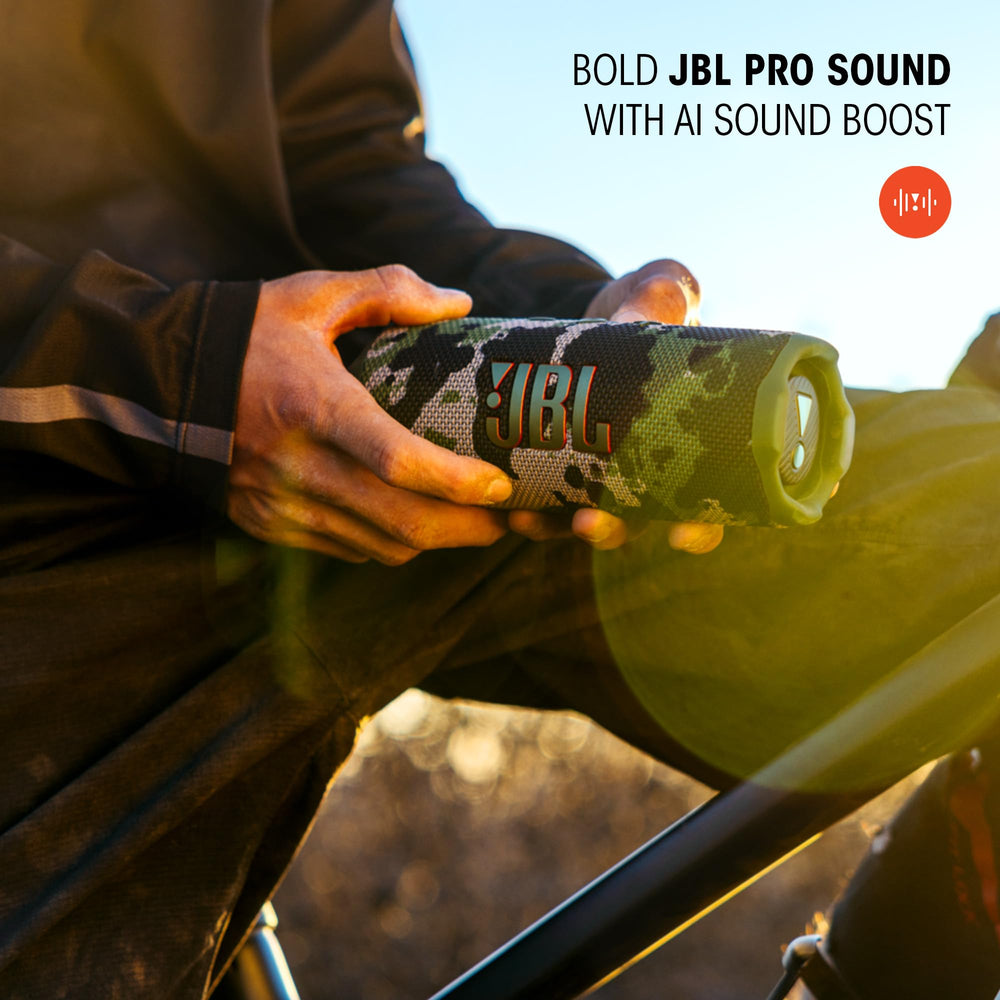 JBL Flip 7 held in hand to show compact size and easy portability benefit