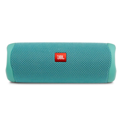 JBL Flip 5 teal front view showing speaker grille and bold design that delivers powerful sound
