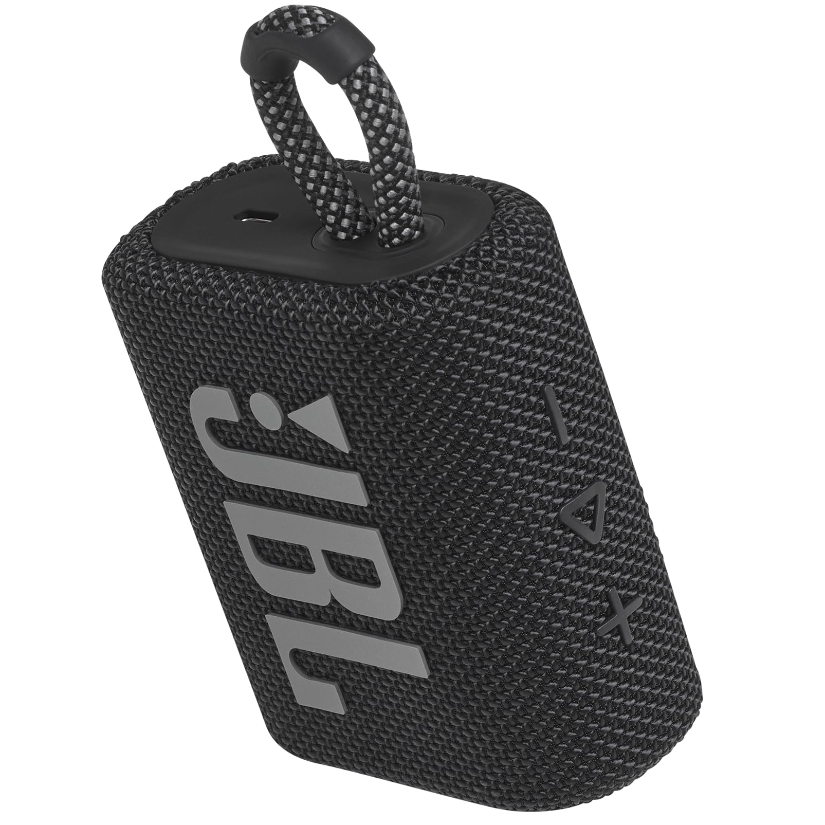 JBL Go 3 button controls and charging port close-up for easy operation and charging