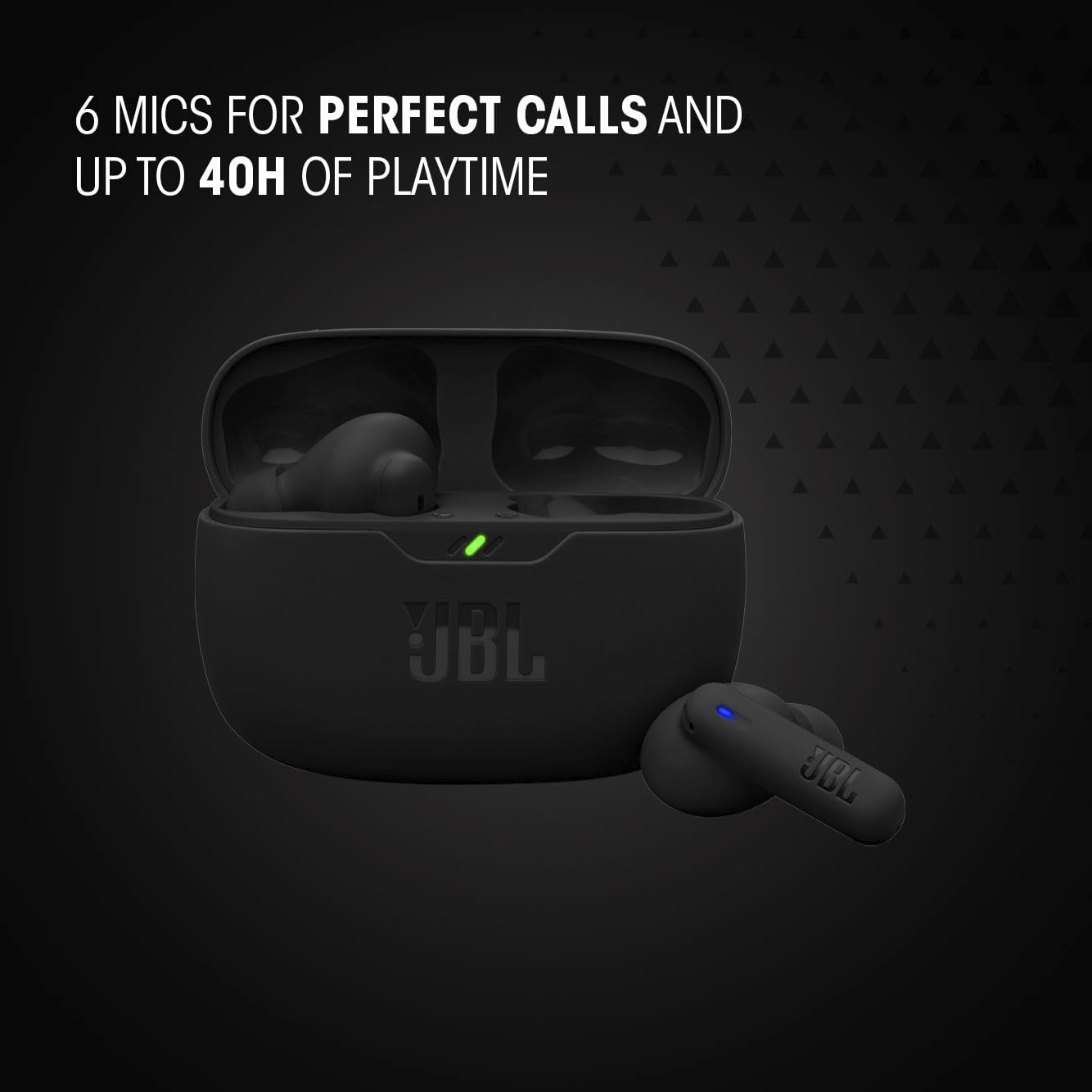 JBL Vibe Beam 2 USB-C charging port on case for fast top-up convenience
