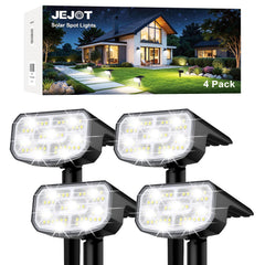 JEJOT pack frontal de cuatro focos solares mostrando diseño y beneficio de iluminación inmediata