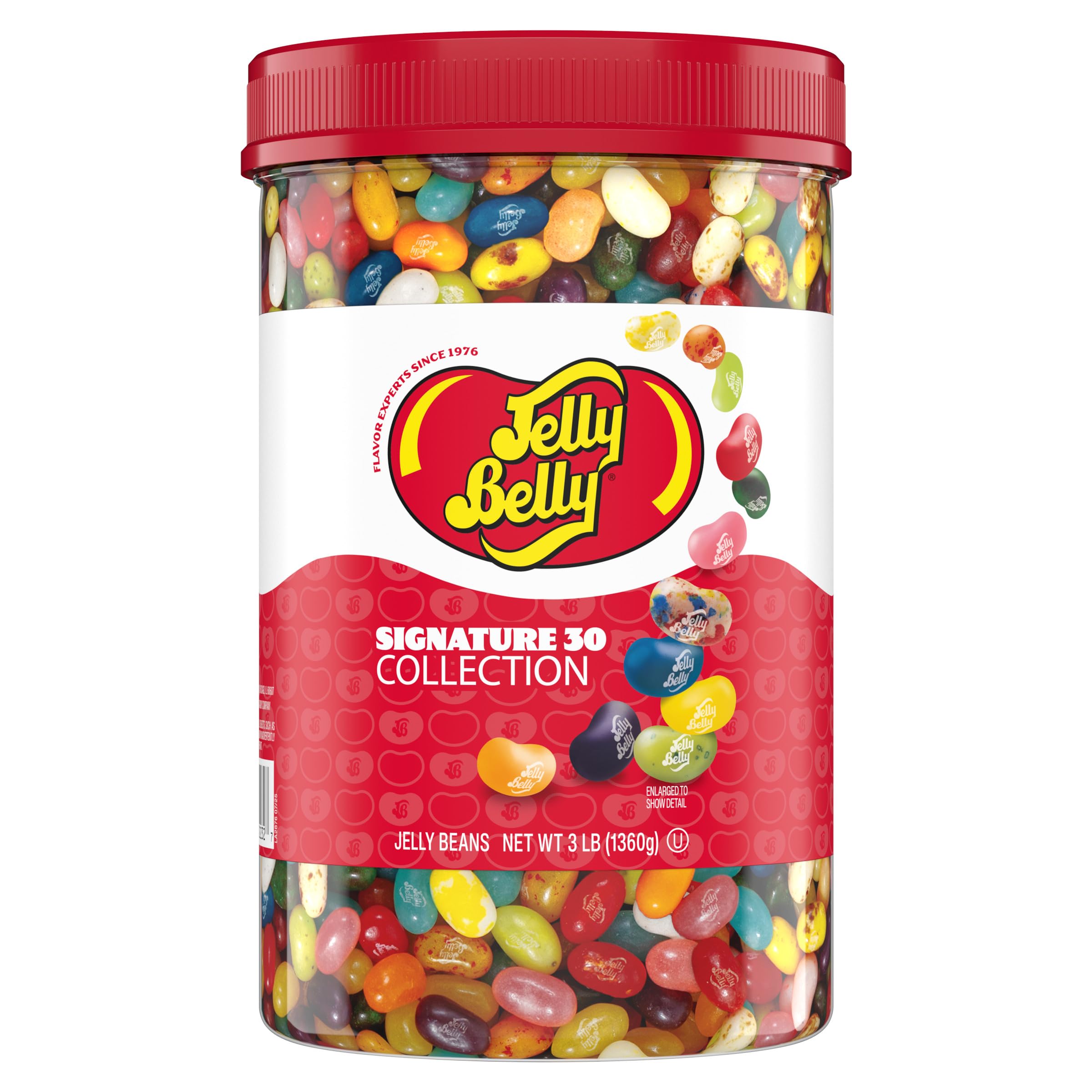Jelly Belly frente del tubo mostrando 30 sabores y presentación grande