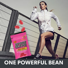 Jelly Belly bolsita abierta con beans visibles, ideal para toma durante ejercicio
