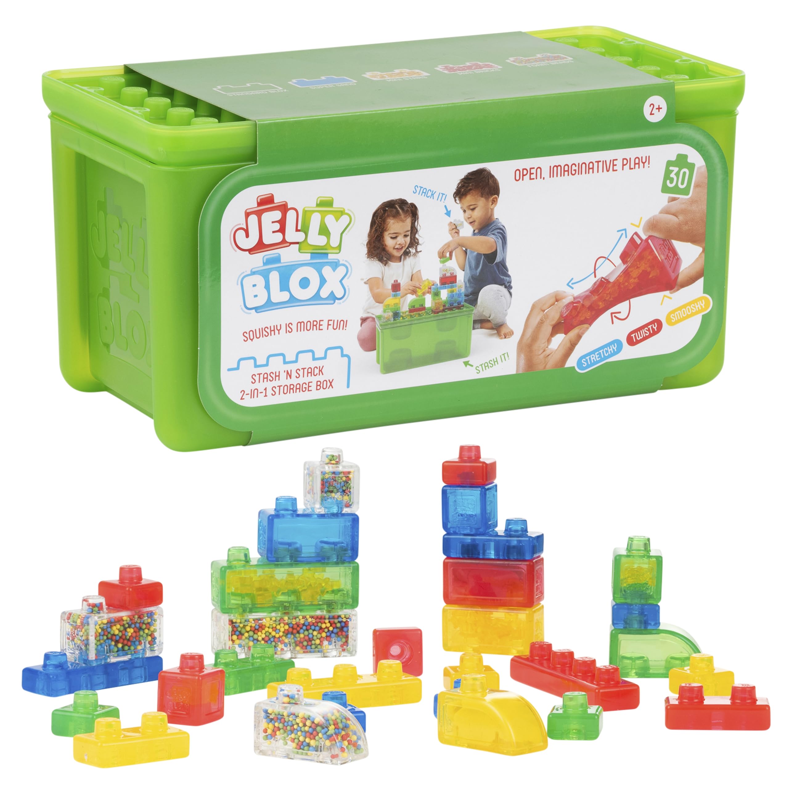 Jelly Blox estuche frontal con 30 bloques coloridos y almacenamiento seguro