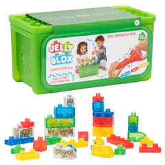 Jelly Blox estuche frontal con 30 bloques coloridos y almacenamiento seguro