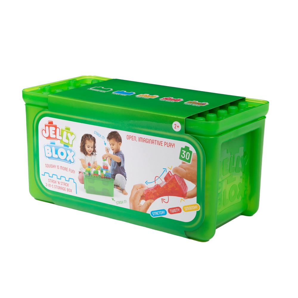 Tapa del estuche Jelly Blox usada como placa de construcción estable