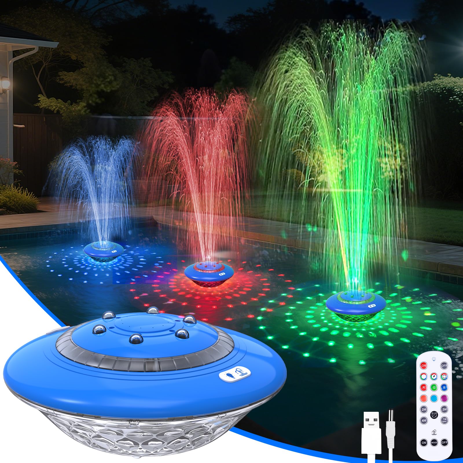 JEMULICE front view of floating fountain showing compact design and easy-drop placement benefit
