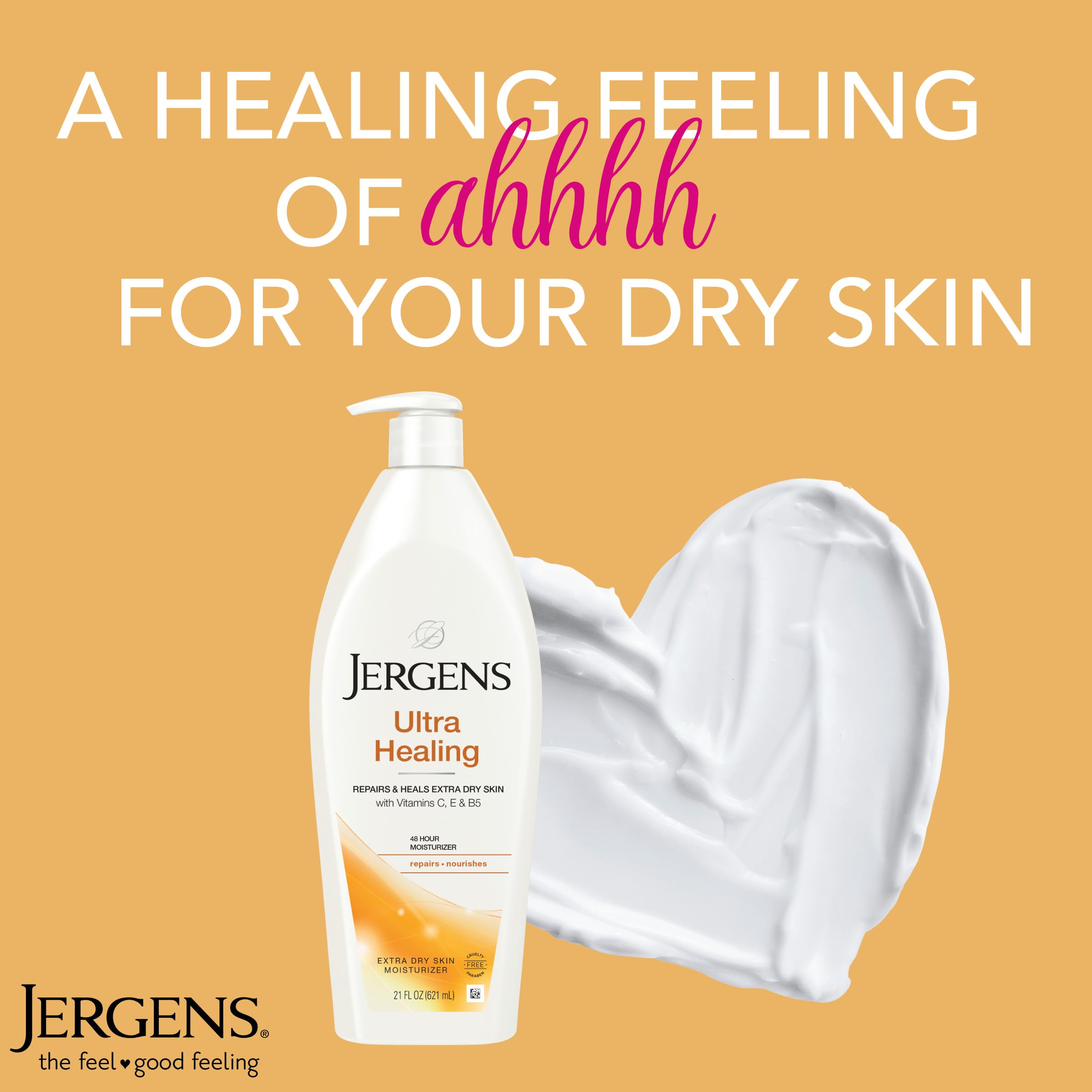 Jergens etiqueta con ingredientes clave como HYDRALUCENCE y vitaminas