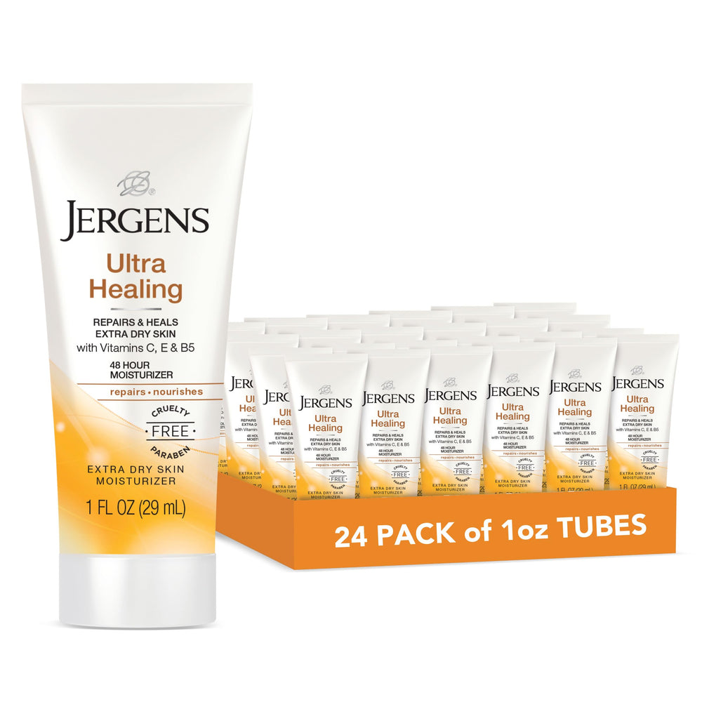 Jergens envase frontal pequeño mostrando marca y diseño, portabilidad