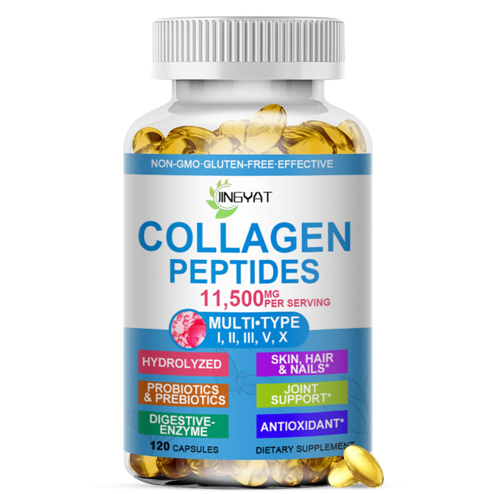 JINGYAT frente del envase mostrando etiqueta y beneficio de multi colágeno