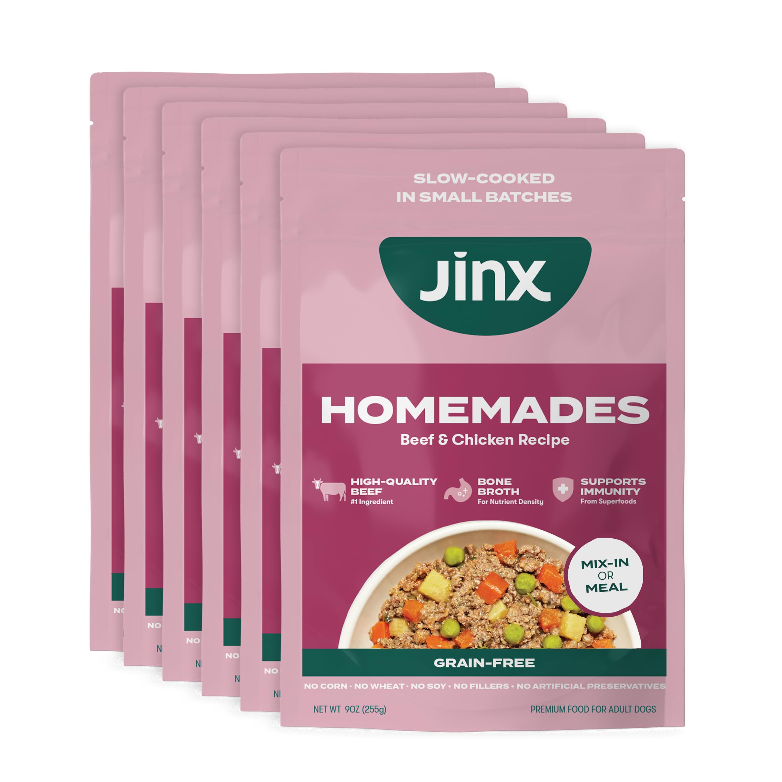 Jinx frontal del empaque Homemades 9oz mostrando conveniencia y limpieza