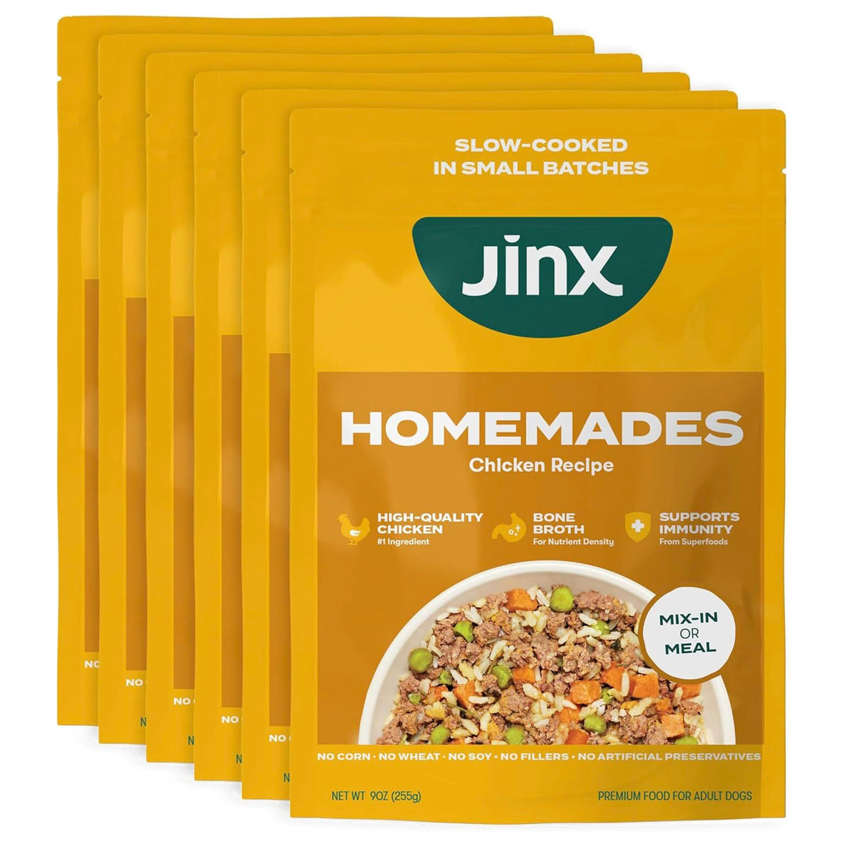 Jinx frente del paquete listo para servir, facilita comidas sabrosas
