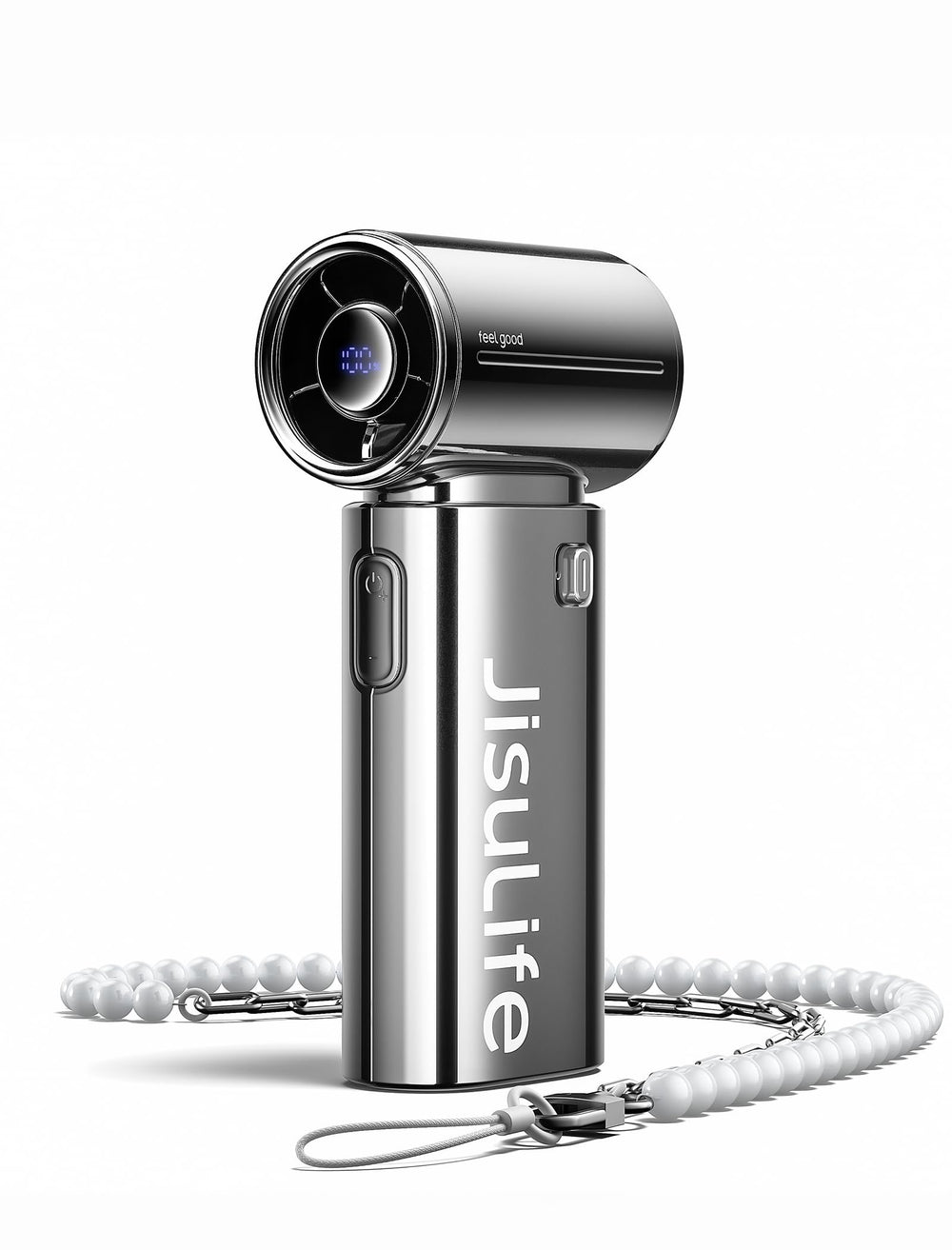 JISULIFE Life9S frontal cromado mostrando diseño elegante y beneficio portátil