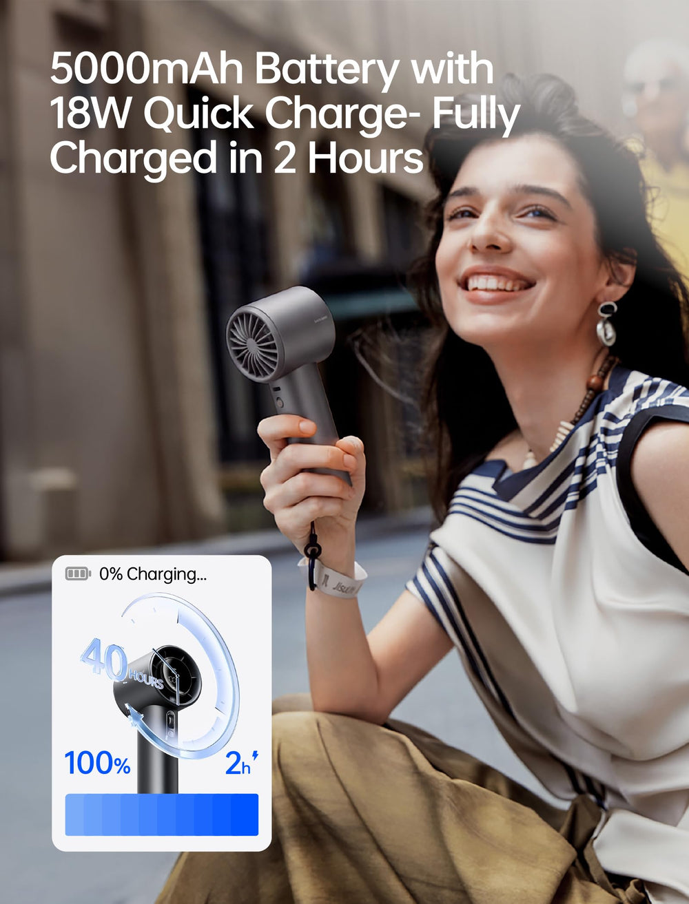 JISULIFE Pro1S held in hand showing scale and portable cooling benefit