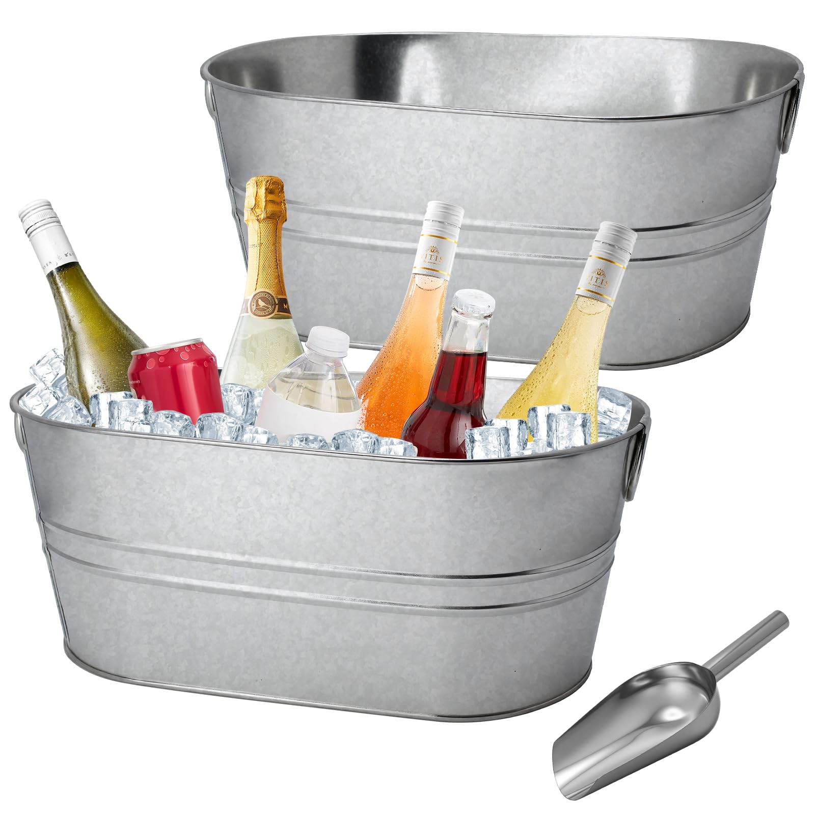 JJXUANER 4-gallon galvanized tub front view showing durable finish and two-pack benefit