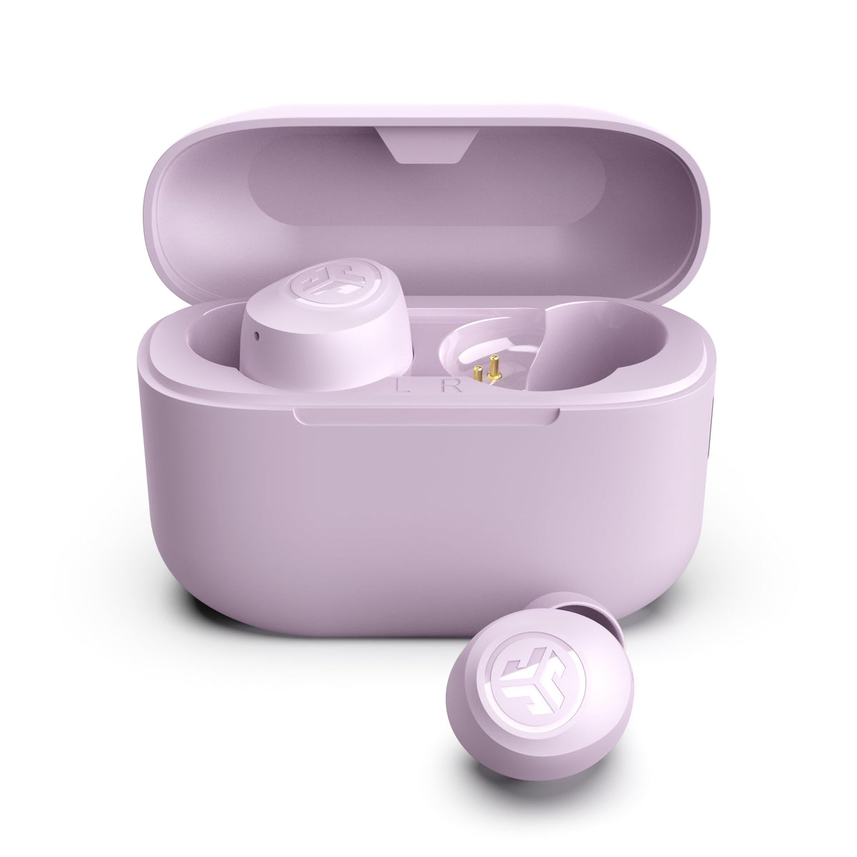 JLab Go Air Pop+ frontal en lilac mostrando diseño compacto y atractivo