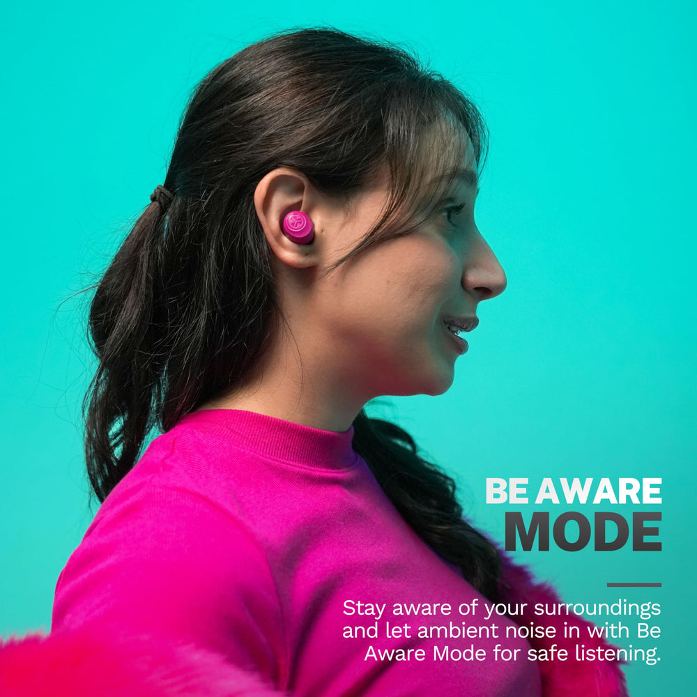 JLab Go Air Pop+ charging case open with earbuds showing extended battery advantage