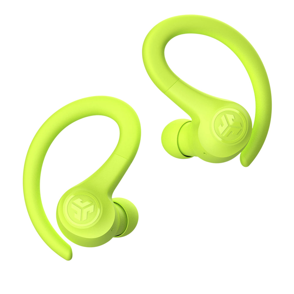 JLab comparación de tamaño del auricular junto a una mano para referencia