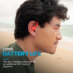 JLab Go Sport+ earbud in ear demonstrating secure fit and comfort during activity