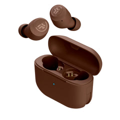 JLab frontal del paquete mostrando auriculares y estuche, presentación compacta