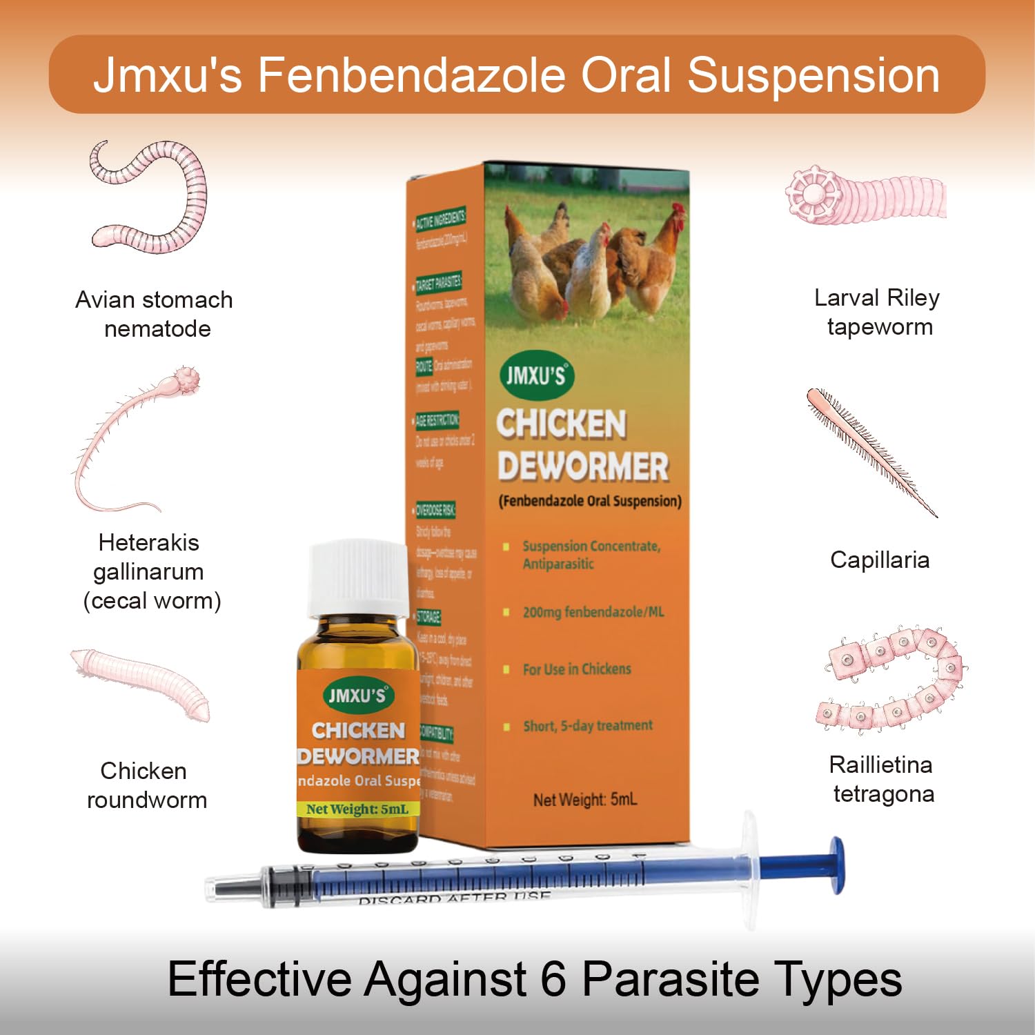 detalle de la suspensión fenbendazole de Jmxu's que muestra su textura homogénea y fácil mezcla