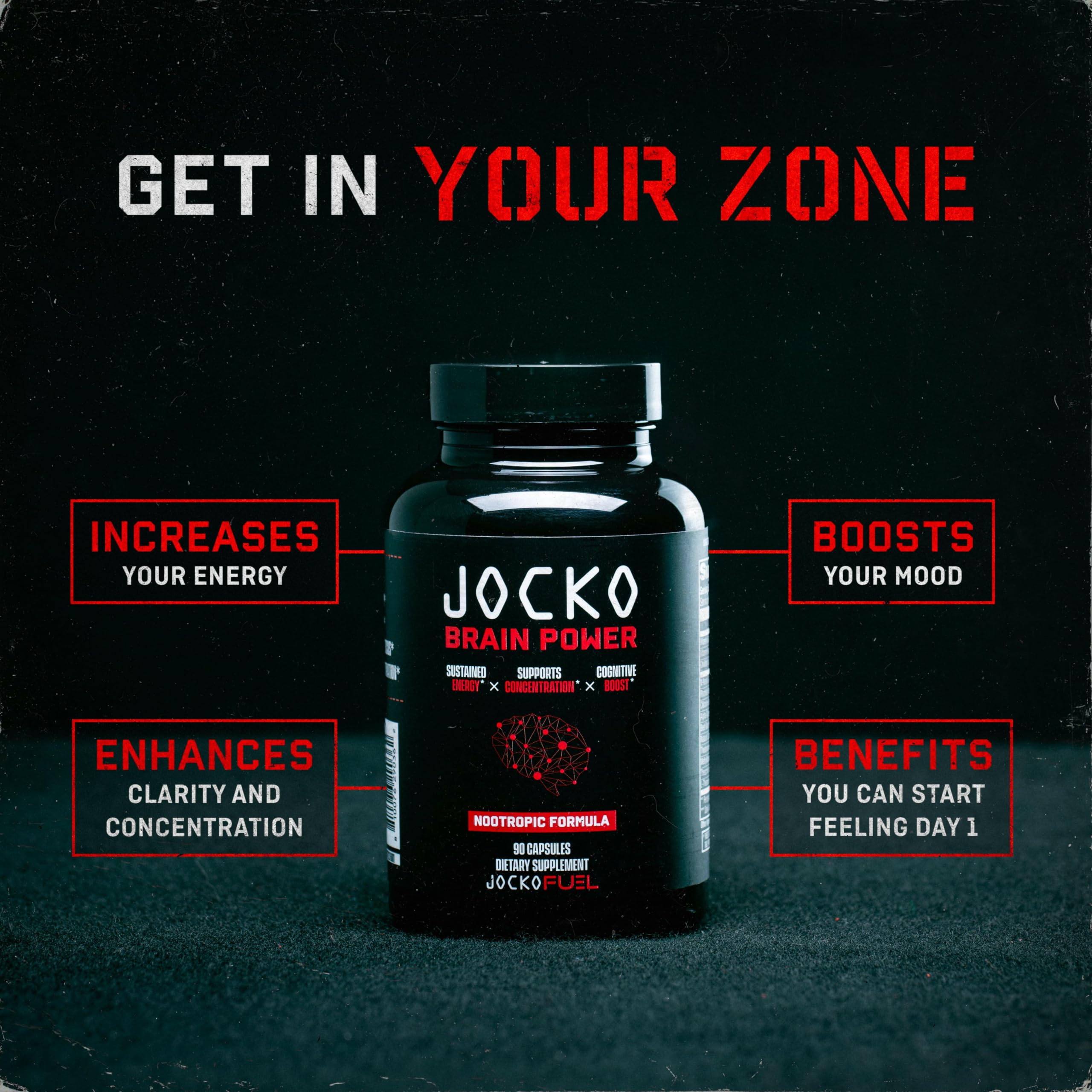 Jocko Fuel polvo y cápsula cerca, beneficio energía celular visible