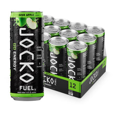 Origin Jocko Fuel GO frontal de lata mostrando sabor Sour Apple y diseño atractivo